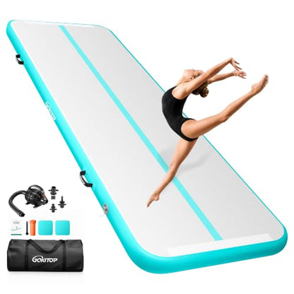 Gymnastics Air Track Tumbling Mat with Air Pump for Home Gym | Inflatable Gym Mat 4 Inches Thick for Home Training, Cheerleading Yoga Outdoor Use, User Manual - size: 9.8FT
