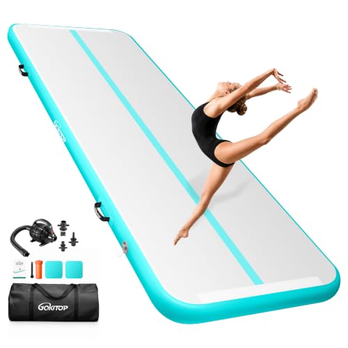 Gymnastics Air Track Tumbling Mat with Air Pump for Home Gym | Inflatable Gym Mat 4 Inches Thick for Home Training, Cheerleading Yoga Outdoor Use, User Manual - size: 9.8FT