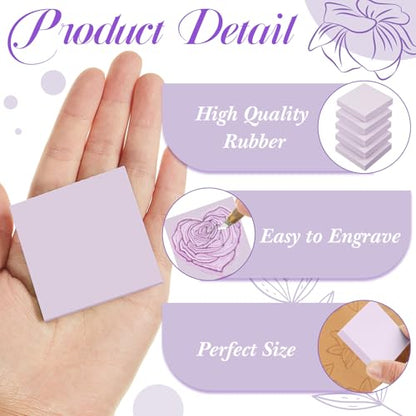 Frienda 24 Pcs 2" x 2" Rubber Carving Block Printmaking Stamp, Light Purple | Easy to Carve, for Printmaking, Stamp Making, DIY Crafting, Scrapbook, Painting, Soft Linoleum for Beginners, Professionals - color: Light Purple