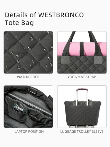 WESTBRONCO Tote Bag for Women with Zipper Large Puffer Quilted Tote Bag for Travel Gym Work