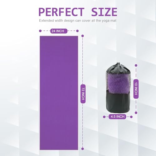 Hot Yoga Towel - Microfiber Non Slip Yoga Mat Towel with Grip Dot Sweat Absorbent Towel for Hot Yoga, Pilates and Fitness 72" x 24", Purple