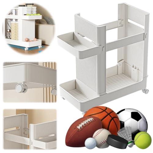Yoga Mat Storage Basket Large Capacity Fitness Equipment Storage Rack with Wheels Sports Equipment Trolley Basket Fitness Equipment Sports Tools Organizer (White)