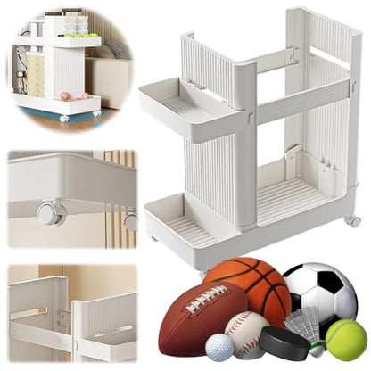 Yoga Mat Storage Basket Large Capacity Fitness Equipment Storage Rack with Wheels Sports Equipment Trolley Basket Fitness Equipment Sports Tools Organizer (White)