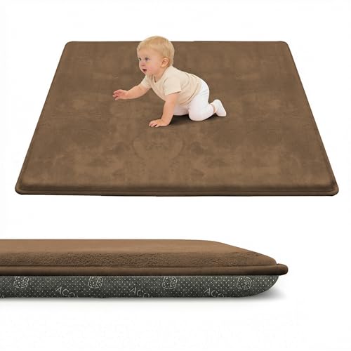 ACOMOPACK 1.3" Thick Baby Play Mat for Floor 50x50"-Memory Foam Water-Repellent Playpen Mat for Tummy Time,Non-Slip Soft Velvet Nursery Rug for Kids,Toddlers,Infants Crawling（Dark Brown） - color: Dark Brown, size: 50"×50"