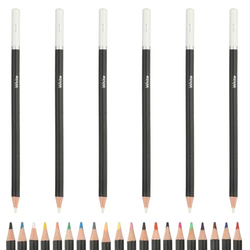PATIKIL Colored Pencils, White Color Drawing Pencils with Oil-Based Cores Art Scrapbook Supplies for Adult Coloring Books Artists Beginners Drawing Sketching, 6 Pcs - color: White
