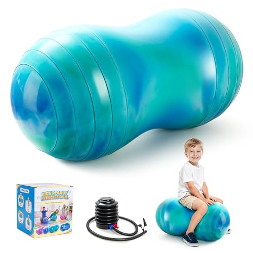 ZOOJOY Peanut Ball for Kids and Adults | 18/20Inch Anti-Burst Exercise Ball - color: Green & Blue, size: 35 x 18 Inch