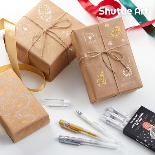 Shuttle Art White Gold Silver Gel Pens, 6 Pack 0.7mm, 1.0mm Metallic Gel Ink Pens Fine Point for Black Paper Highlighting Card Making Scrapbooking Coloring Writing Drawing School Office Home - color: 4 White, 1 Gold, 1 Silver