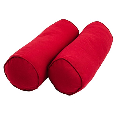 Blazing Needles Double-Corded Solid Twill Bolster Pillows with Inserts (Set of 2), 20" x 8", Red - color: Red