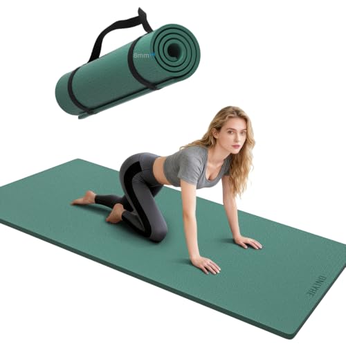 Yoga Mat Thick（8mm）Exercise Mat Non Slip Anti-tear,Pilates Mat for Men and Women,Workout Mats for Home,Barefoot Workouts and Floor Exercise,with Carrier Strap(71"x 24") - color: Dark Green
