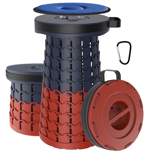 ALEVMOOM Upgraded XXL 19.7" Collapsible Stool with Cushion, Heavy Duty Portable Folding Stool Max Load 1000 lbs, Retractable Telescoping Foldable Seat Chair for Camping Fishing Travel - color: Navy Red