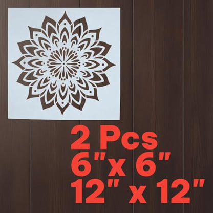 Mandala Stencil – Boho Geometric Circle Pattern Reusable Design Template for Wall Art, Painting, Crafting, Furniture and DIY Home Decor (2 Pcs Set)