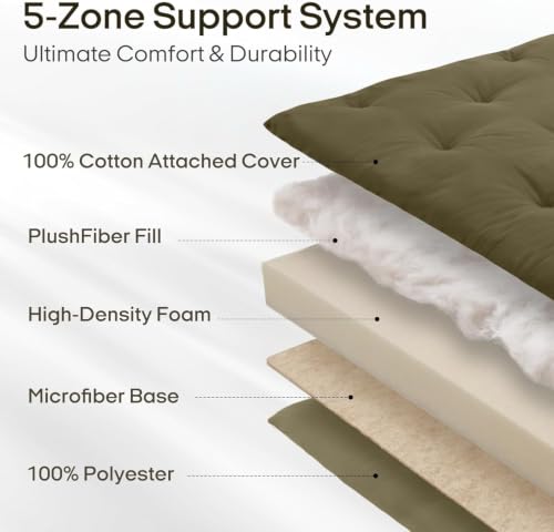 ZonLi Japanese Floor Mattress, 100% Cotton Washable Cover Futon Mattress - color: Winter Moss, size: Queen(80"L x 60"W x 4"Th)