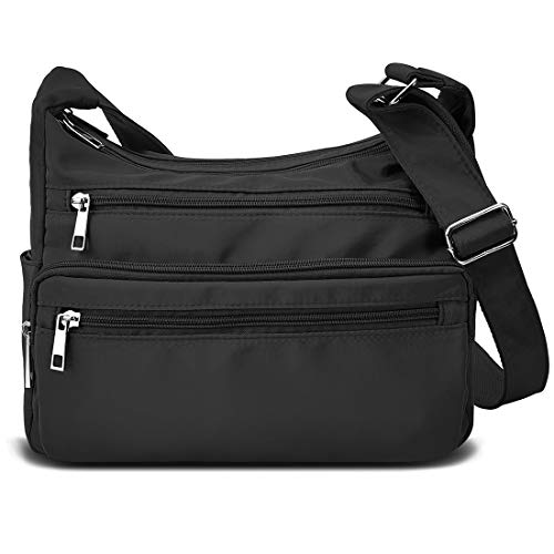 VOLGANIK ROCK RFID Purses for Women Fabric Nylon Multi Pocket Crossbody Bag Ladies Travel Handbag - color: Black, size: Large