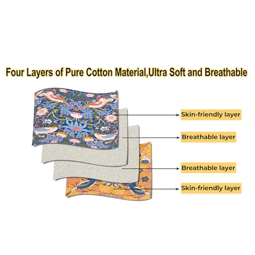 Boho Cotton Muslin Twin Size Bed Throws Blue&Yellow 60"×80" - color: Bird&florals, size: 60''x80''
