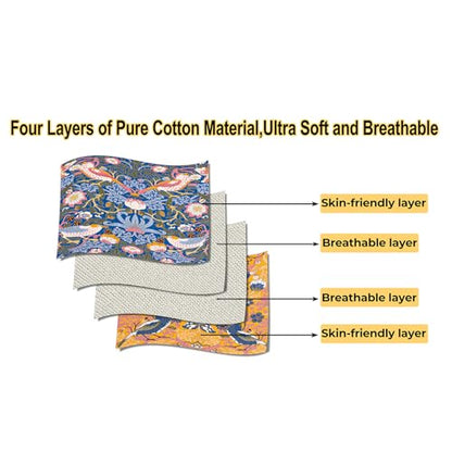 Boho Cotton Muslin Twin Size Bed Throws Blue&Yellow 60"×80" - color: Bird&florals, size: 60''x80''