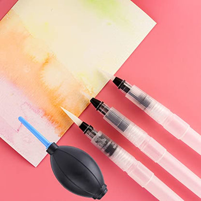 11Pcs Mini Air Blower pens Set Including 9 Pcs Water pens 2Pcs Ink Air Blower for DIY Paint Tools Water Color Brush Pen Card Making Embossing Painting Rendering - color: 11pcs