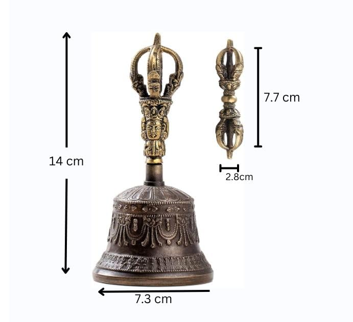 Tibetan Dharma Object Bell and Bajra Set - Alter Pray Singing Bowl Hand Bell Handmade Buddhist Meditation Bell by Himalayan Bazaar (14cm x 7.3cm) - color: Large Bell