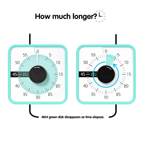 TWENTY5 SEVEN Countdown Timer 7.5 inch; 60 Minute 1 Hour Visual Timer – Classroom Teaching Tool Office Meeting, Mechanical Countdown Clock for Kids Exam Time Management Magnetic, Mint Green - color: Mint Green