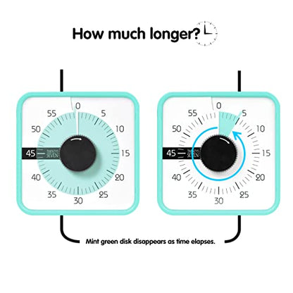 TWENTY5 SEVEN Countdown Timer 7.5 inch; 60 Minute 1 Hour Visual Timer – Classroom Teaching Tool Office Meeting, Mechanical Countdown Clock for Kids Exam Time Management Magnetic, Mint Green - color: Mint Green