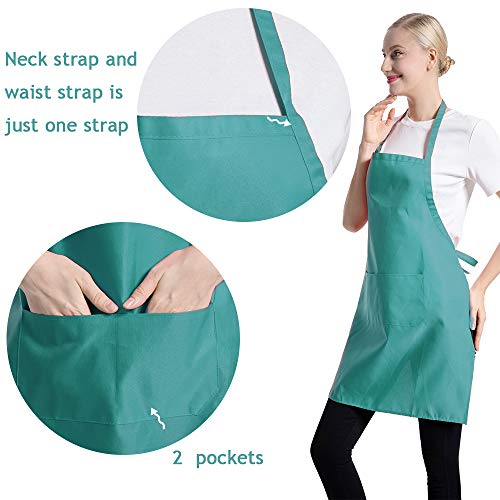 Total 15 PCS Blue Plain Color Bib Aprons Bulk for Women Men Adult with 2 Front Pockets (Baby Blue,15pcs) - color: Baby Blue