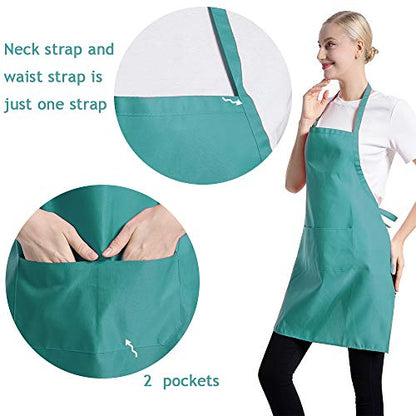 Total 15 PCS Blue Plain Color Bib Aprons Bulk for Women Men Adult with 2 Front Pockets (Baby Blue,15pcs) - color: Baby Blue