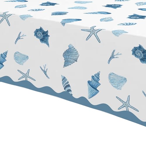 Seashell Party Tablecloth Decorations, Summer Birthday Turned Pretty | 3Pcs Disposable Ocean Sea Shell Table Cover Supplies for Birthday Starfish Blue Coasta Bachelorette Wedding 55in x 86in