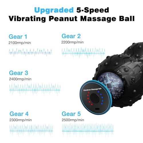 Upgraded 5-Speed Vibrating Massage Ball, Rechargable Peanut Massage Ball for Fitness, Training, Therapy and Relaxation - color: Black (Double Peanut)