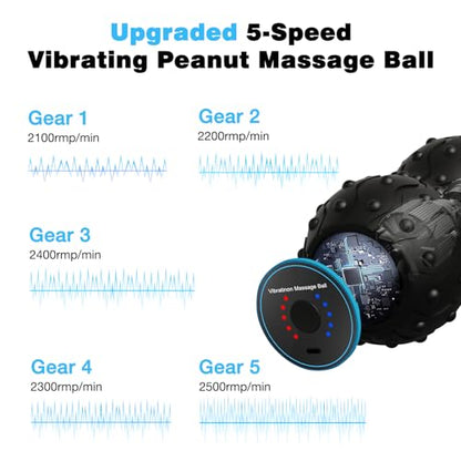 Upgraded 5-Speed Vibrating Massage Ball, Rechargable Peanut Massage Ball for Fitness, Training, Therapy and Relaxation - color: Black (Double Peanut)
