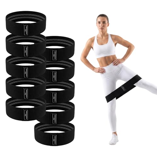 10 Pcs Fabric Resistance Bands for Working Out Non-Slip Booty Exercise Loop Bands for Legs, Glutes, and Fitness Training, Yoga Pilates Fitness Gym, Black