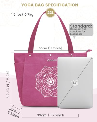 Gonex Yoga Mat Bag For Women Canvas Tote Pilates Gym Bag With Mat Carrier | Front-Opening Quick Access Mat Straps, Durable Cotton Canvas, Machine Washable, Bottle Holder Multi Pockets, Yoga Gym Travel - color: Rose Red, size: Classic (15.5×5.5×14.5inch)