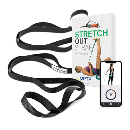 OPTP The Original Stretch Out Strap XL with Exercise Book, Made in the USA | Stretch Out Strap for physical therapy, yoga stretching strap or knee therapy strap, 10 loops, 7'5" long durable woven strap