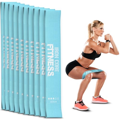 Fabric Mini Resistance Bands Sets for Trainers, Bootcamp, Gym for Men and Women in Fun Colors - Ebook, Videos and Workout Chart Included by Iron Core Fitness - color: #3 Aqua Turquoise, 10 x Medium