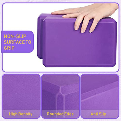 Wettarn 6 Pack Yoga Blocks 9 x 6 x 4 Inch EVA Foam, Lightweight | Non Slip, Yoga Props Accessories for Pilates, Stretching and Meditation - color: Purple