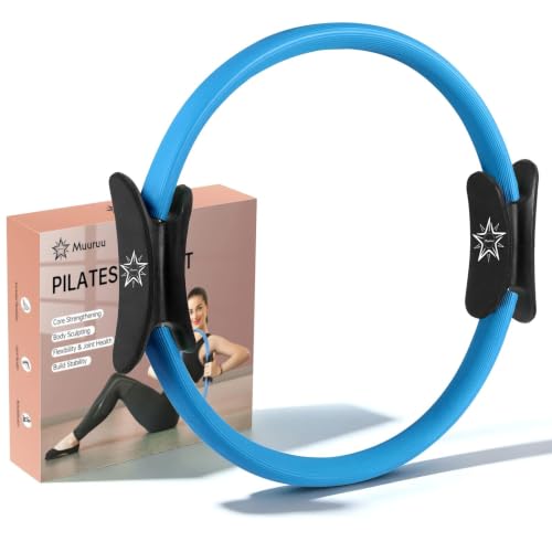 Pilates Ring 14"Pilates Circle with Foam Padded Handles Home Workout | Magic Circle Pilates Ring, Inner Thigh Toning, Core & Full Body Training, Yoga Ring for Women & Men - color: Blue