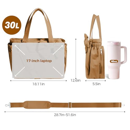 Gosect Women’s Crush Bow Puffer Tote Bag, Water Resistant Laptop Travel Yoga Work Bag - color: Brown
