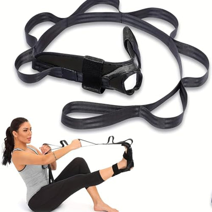 Foot and Calf Stretching Strap with Loops, Plantar Fasciitis Stretch Strap for Yoga & Flexibility Training, Black