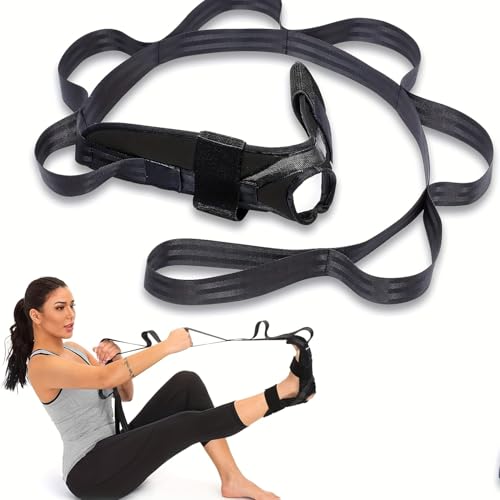Foot and Calf Stretching Strap with Loops, Plantar Fasciitis Stretch Strap for Yoga & Flexibility Training, Black