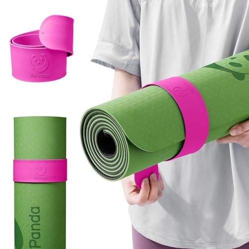 Slim Panda Yoga Mat Strap Slap Band, One Snap Keeps Mats Tightly Rolled, Heavy-Duty Clasp Fits Most Size Mats(24" L X 2" W) - color: Rose