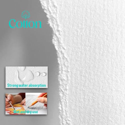 Mixed Media Paper 60 Sheets, 9 X 12 Inches 140 LB/300 GSM Heavyweight Cotton Paper Smooth/Medium Rough Texture Art Paper for Watercolor, Gouache, Marker, Painting, Drawing, Sketching