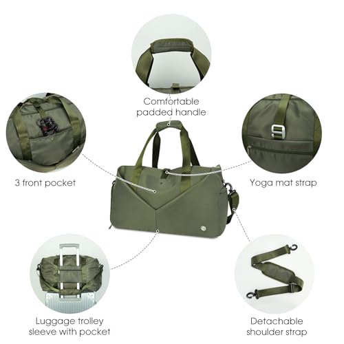 Ceneda 20" Gym Bag for Women with Wet Pocket & Shoe Compartment, Lightweight Duffel Waterproof Carry On Duffle for Travel, Yoga, Overnight (Green) - color: Green