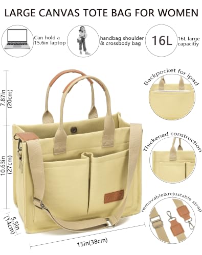 ZHMO Canvas Tote Bag for Women,Women's Bags Crossbody Bags Work Laptop Tote Bag Large Handbags Purse for Travel Nurse Teacher - color: Canvs Cute Khaki With Compartments