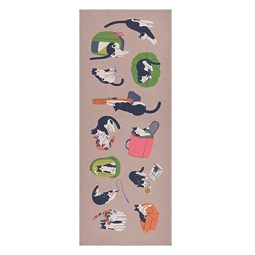 Yoga Mat Towel, Non-Slip Hot Yoga Towel, Sweat Absorbent and Non-Slip, Lightweight and Easy to Travel, Suitable for Hot Yoga, Pilates and Fitness, Watercolor Raccoon and Plant Pattern - color: Cats