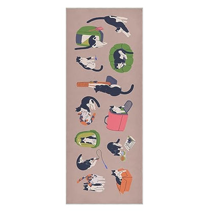 Yoga Mat Towel, Non-Slip Hot Yoga Towel, Sweat Absorbent and Non-Slip, Lightweight and Easy to Travel, Suitable for Hot Yoga, Pilates and Fitness, Watercolor Raccoon and Plant Pattern - color: Cats