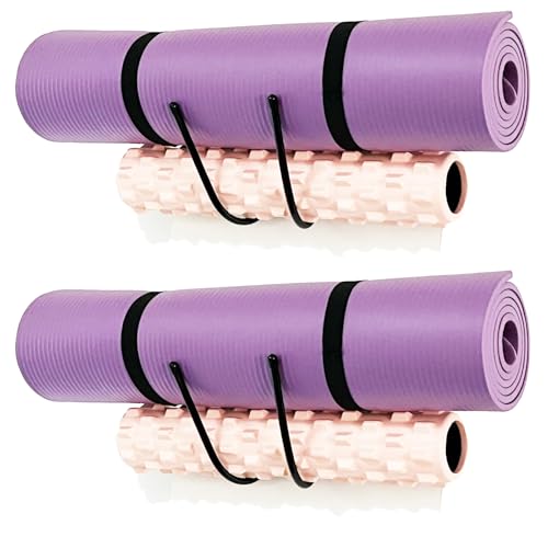 2 Pack Large Yoga Mat Holder Wall Mount Yoga Mat Storage Rack, Wall Shelf Organizer for Yoga Mat/Wheels, Foam Roller,Stretching Strap & Resistance Bands,Towel etcs, for Home Gym School Office