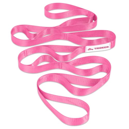 Trideer Non-Elastic Stretching Strap with Loops for Physical Therapy & Rehab, Knee Hip Leg ROM Post-Surgery, Yoga Strap for Stretching, Leg Lifter Strap Mobility Aid, Hamstring Calf Back - color: Pink/75"x1"