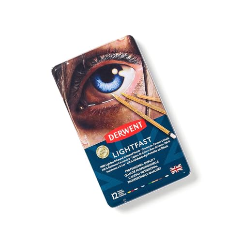 Derwent Lightfast Colored Pencils 12 Tin, Set of 12, 4mm Wide Core, 100% Lightfast, Oil-based, Premium Core, Creamy, Ideal for Drawing, Coloring, Professional Quality (2302719) - size: 12 Count (Pack of 1)
