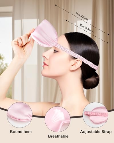 IEKEODI 2 Pack Silk Sleep Masks, Light Blocking Eye Masks, Pink & Pink | Silky Soft Feel, Light Blocking Design, Gentle Elastic Fit, Breathable Comfort for Sleep, Travel and Naps - color: Pink+pink