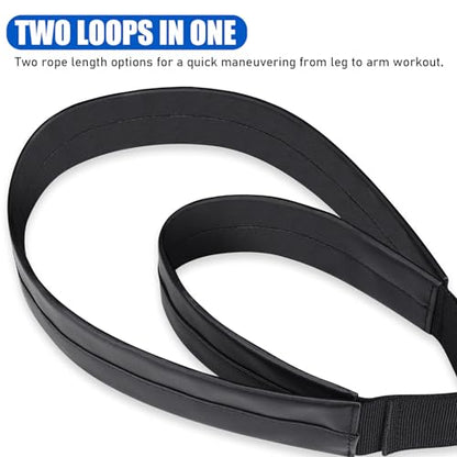 TOBWOLF 2PCS Pilates Straps for Reformer, Double Loop D Ring Foot Hand - color: Glossy Black - PU Leather