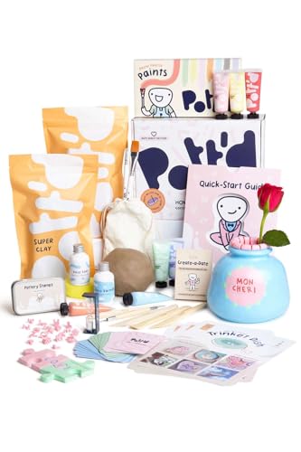 Pott'd Air Dry Clay for Adults Date Night Special Edition. Beginners Home Pottery Kit. DIY Craft Kit for Adults. Kit Includes: Air-Dry Clay, Tools, Paints, Brushes, Sealant, How-to-Guides - style: Date Night Special Edition