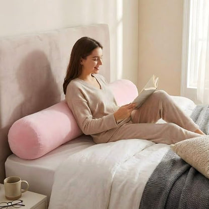 Chunful Body Pink Pillow for Adults 47" x 7.87" Long Lumbar Bolster Pillow with Removable Flannel Cover Pink Round Body Roll Cylinder Cushion for Bed Sofa Sleeping Lumbar Support
